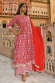 Costume Anarkali rouge coton imprimé
