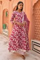 Costume Anarkali en coton mauve imprimé avec dupatta