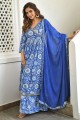Costume Anarkali imprimé bleu en coton