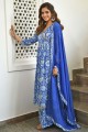 Costume Anarkali imprimé bleu en coton