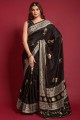 sari noir avec pierre, soie imprimée