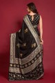 sari noir avec pierre, soie imprimée