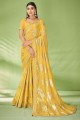 sari en georgette jaune avec pierre, imprimé