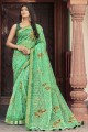 sari en organza imprimé vert d'eau