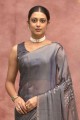sari gris en satin avec pierre avec moti