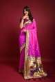 zari, tissage banarasi sari rose en soie avec chemisier