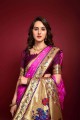 zari, tissage banarasi sari rose en soie avec chemisier