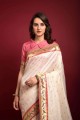 zari blanc, tissage de sari de soie banarasi