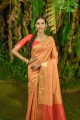 sari pêche en soie bangalore avec tissage