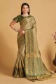 Tissage de soie beige Banarasi Saris avec chemisier