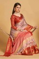 sari banarasi en soie rose avec tissage