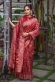 tissage sari en soie tussar rouge avec chemisier