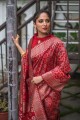 tissage sari en soie tussar rouge avec chemisier