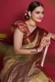 Tissage de soie beige sari avec chemisier
