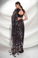 robe de soirée en georgette brodée sari en noir