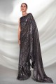 georgette black party wear sari brodé