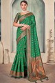 Saris vert en soie Banarasi avec zari, tissage
