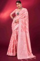 sari en soie banarasi rose avec tissage