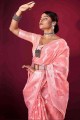 sari en soie banarasi rose avec tissage