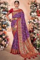 sari en soie d'art avec imprimé en violet
