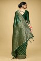 sari vert avec zari, tissage de soie banarasi
