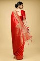 sari rouge avec zari, tissage de soie banarasi