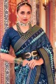 coton imprimé, tissage, bordure en dentelle sari bleu avec chemisier