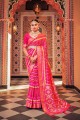 imprimé, tissage, sari en coton à bordure en dentelle rose