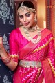 imprimé, tissage, sari en coton à bordure en dentelle rose