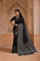 sari noir avec tissage de soie grège