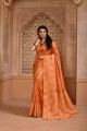 sari en soie brute orange avec tissage