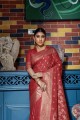 zari,tissage sari en soie grège rouille