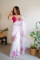 sari en organza imprimé blanc avec chemisier