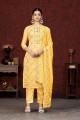 salwar kameez en coton jaune imprimé