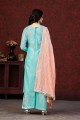 tissage de coton bleu salwar kameez avec dupatta