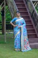 zari banarasi sari banarasi en soie bleu ciel avec chemisier
