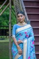 zari banarasi sari banarasi en soie bleu ciel avec chemisier