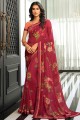 meilleur sari en georgette avec bordure en dentelle imprimée