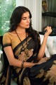 sari en georgette noire avec bordure en dentelle imprimée