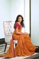 imprimé, bordure dentelle Georgette sari en jaune avec chemisier