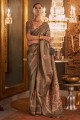 sari marron en soie tissée à la main avec tissage