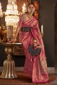 Saris rose en soie tissée à la main avec tissage