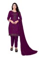 salwar kameez brodé violet en coton