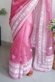 Tenue de fête en organza brodé Saris en rose avec chemisier
