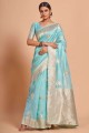 Zari, tissage organza sari en bleu avec chemisier