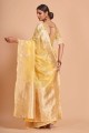 sari en organza avec zari, tissage en jaune