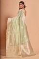 zari, tissage de sari en organza vert