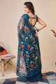 chikankari bleu sarcelle, fil, sari en filet doux à broder