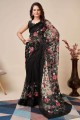 fil, sari en filet souple brodé en noir avec chemisier