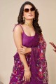 fil, sari en filet doux brodé en violet avec chemisier